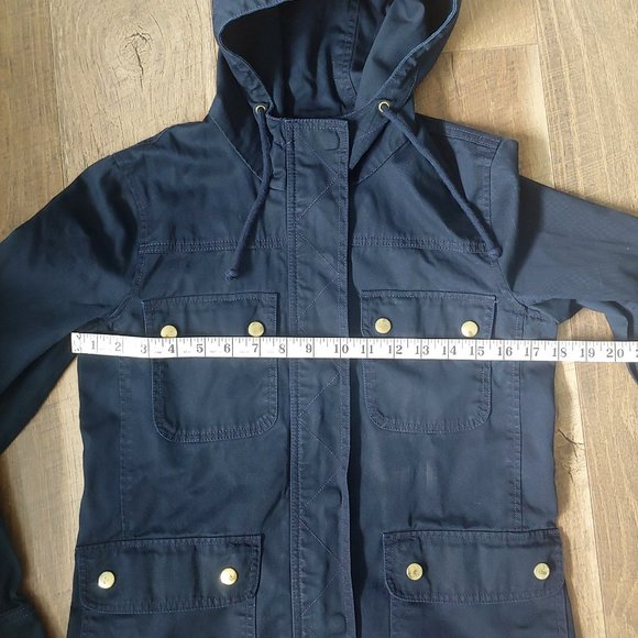J. Crew Navy Resin-Coated Twill Jacket with Hood - Picture 12 of 15